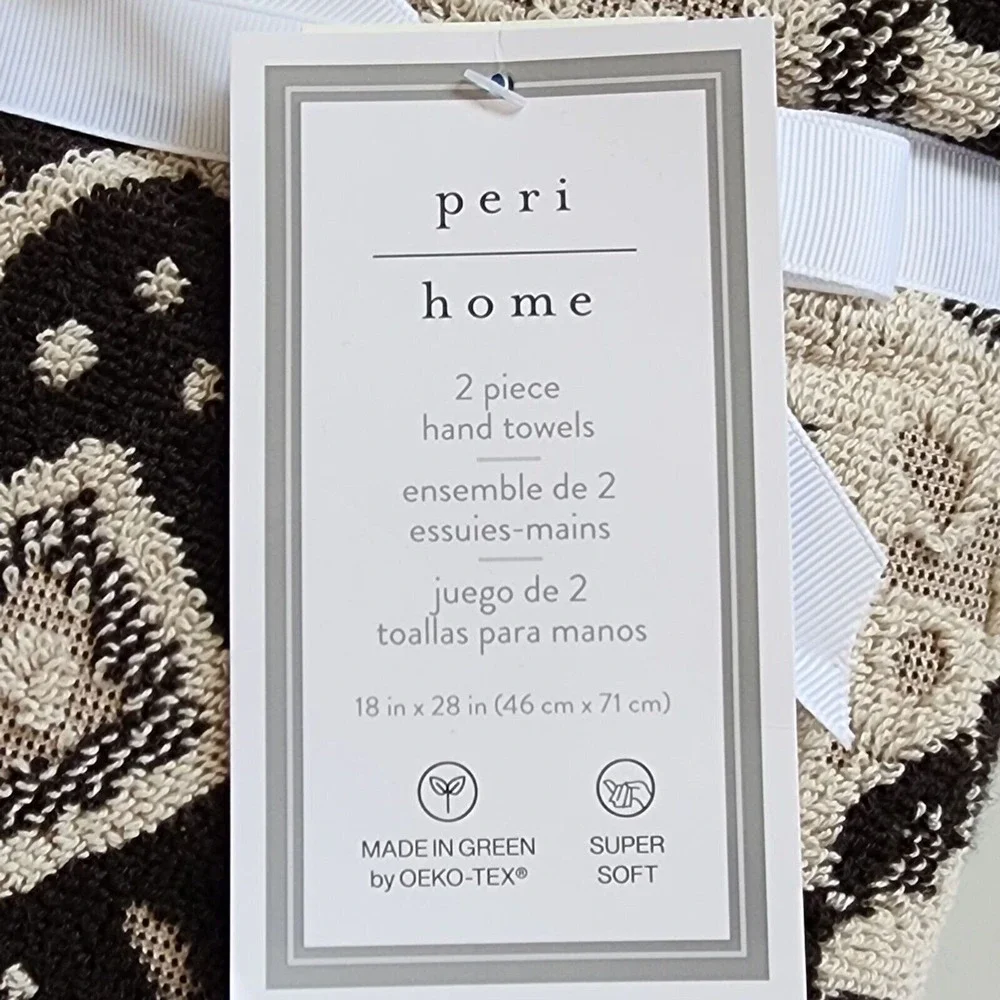 Peri Home Moroccan Tiles 6pc Cotton Towels Black Beige Set 2 Bath 2 Hand 2 Tip